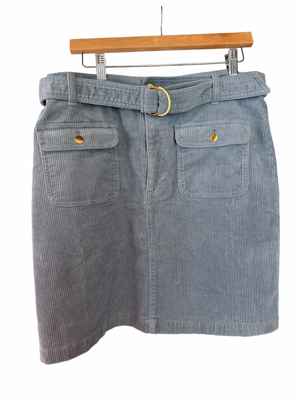 LOFT Light Blue Corduroy Belted Skirt